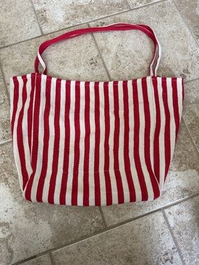 Red and Cream Striped Canvas Tote Bag